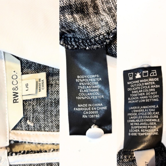 RW&CO. Short-Sleeve Top with Shirt Collar Black and White Size L - Picture 9 of 9